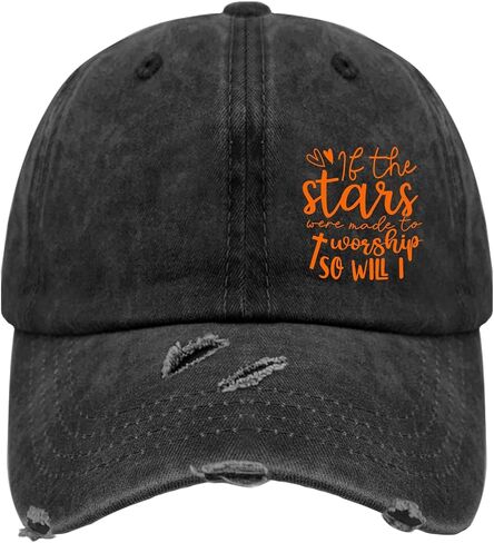 If The Stars were Made to Worship So Will I Jesus Christ Hats for Women Washed Distressed Baseball Cap Stylish Washed Ball Cap Light Weight in Saudi Arabia