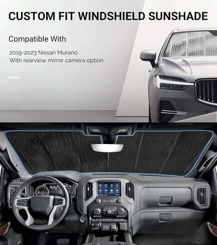 Windshield Sun Shade for Nissan Murano 2019-2024,Front Window Sunshade Shield,2-in-1 Reflective Sun Shade,Silver for Summer, Black for Winter in Saudi Arabia