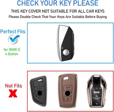 for BMW Key Fob Cover, Leather & Aluminum Full Protection Case – Premium Anti-Scratch Shell with Keychain, Compatible with 3 Series 5 Series X1 X3 X5 Accessories (A-Black) in Kuwait