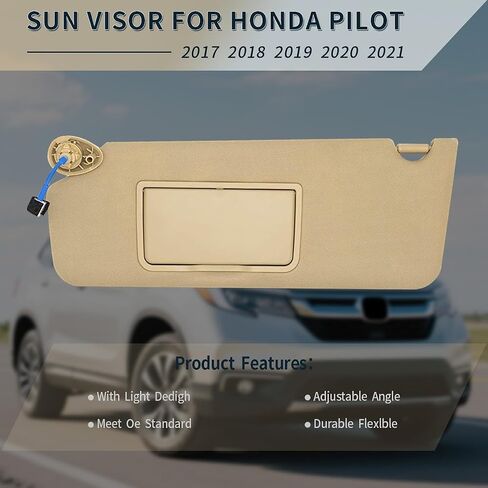 واقي الشمس من الجانب الأيسر للسائق متوافق مع Honda Pilot 2017-2021، لسيارة Honda Ridgeline 2018-2020 بديل واقي الشمس # 83280-TG7-A12ZA ظل شمس للسيارة مع ضوء ومرآة (يسار السائق البيج) in Saudi Arabia