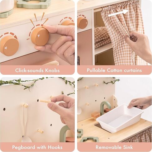 ROBOTIME Wooden Toy Air Fryer for Kids, Play Kitchen Accessories, Wooden Kitchen Play Food Set, Pretend Cooking Toys for Toddlers Kitchen Set, Role Play Gift for Boys & Girls in Kuwait