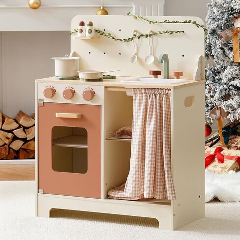 ROBOTIME Wooden Toy Air Fryer for Kids, Play Kitchen Accessories, Wooden Kitchen Play Food Set, Pretend Cooking Toys for Toddlers Kitchen Set, Role Play Gift for Boys & Girls in Kuwait