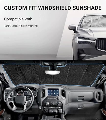 Windshield Sun Shade for Nissan Murano 2019-2024,Front Window Sunshade Shield,2-in-1 Reflective Sun Shade,Silver for Summer, Black for Winter in Kuwait