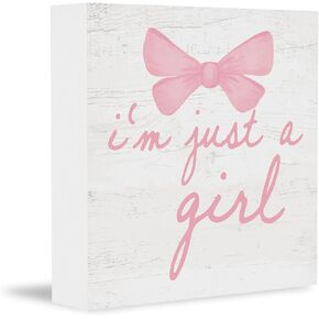 Trendy Pink Bow Coquette Room Decor Wooden Box Sign, Coquette Party Decor, Girls Room Decors, i’m Just a Girl Girly Bowknot Signs for Home Dorm Wall Desk Shelf Tabletop Decoration 5X5In in Kuwait