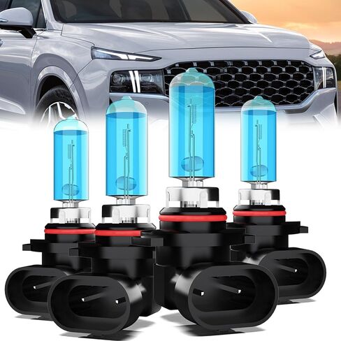 Headlight Bulbs Compatible With Hyundai Santa Fe 2019-2020, 9005 High Beam + 9005 Low Beam Halogen Light Bulb Combo, Super Bright 6000K White, Plug and Play, Pack of 4 in Saudi Arabia