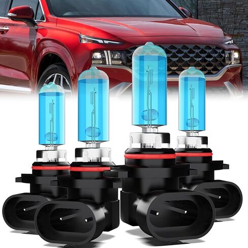 Headlight Bulbs Compatible With Hyundai Santa Fe 2019-2020, 9005 High Beam + 9005 Low Beam Halogen Light Bulb Combo, Super Bright 6000K White, Plug and Play, Pack of 4 in Saudi Arabia