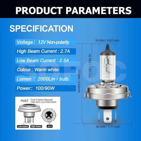 SOFOC-P45T Motorcycle/Car Headlights High/Low Beam Design 24V 100/90W White Super Bright Durable 1Pcs in Kuwait