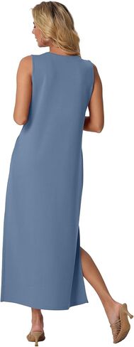 GRECERELLE 2025 Women Summer V-Neck Casual Loose Split Wrinkle-Free Long Maxi Vacation Dress with Pockets (XS-3XL) in Saudi Arabia