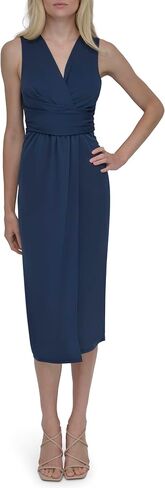 DKNY Women's Sleeveless Surplice Neck Side Ruching Midi Dress in Saudi Arabia
