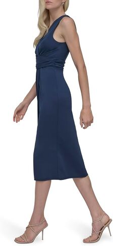 DKNY Women's Sleeveless Surplice Neck Side Ruching Midi Dress in Saudi Arabia