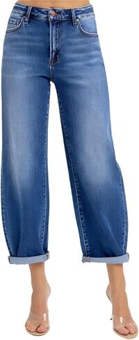 SALT TREE Risen Jeans - High Rise Crop Barrel Jeans - PGA21024 in Saudi Arabia