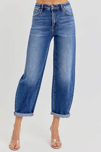 SALT TREE Risen Jeans - High Rise Crop Barrel Jeans - PGA21024 in Saudi Arabia