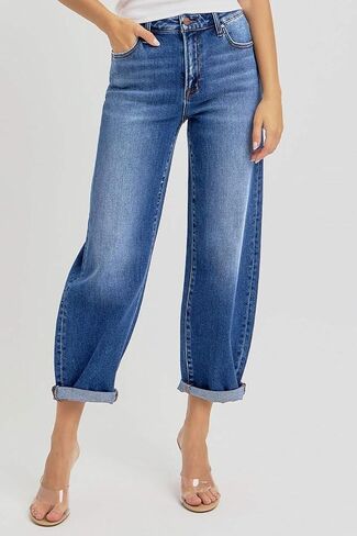 SALT TREE Risen Jeans - High Rise Crop Barrel Jeans - PGA21024 in Saudi Arabia