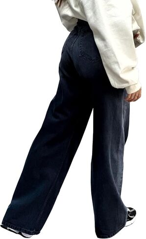 Women's Straight Leg Denim High Waist Baggy Casual Stretchy Loose Jeans in Kuwait
