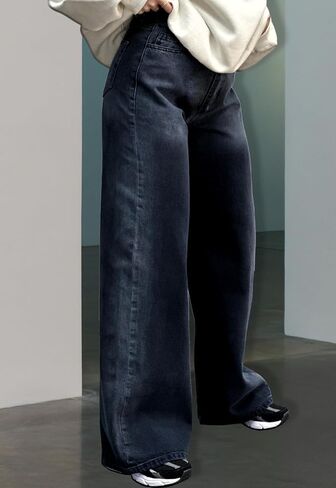Women's Straight Leg Denim High Waist Baggy Casual Stretchy Loose Jeans in Kuwait