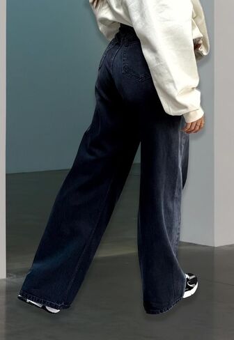 Women's Straight Leg Denim High Waist Baggy Casual Stretchy Loose Jeans in Kuwait