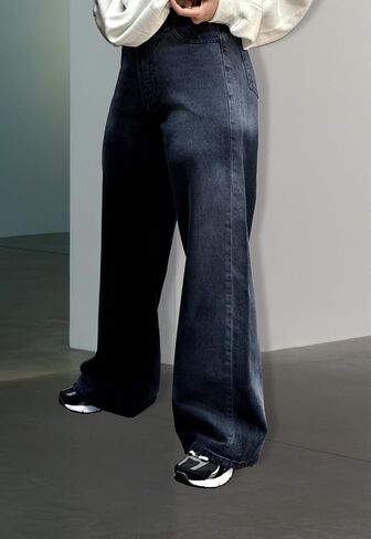 Women's Straight Leg Denim High Waist Baggy Casual Stretchy Loose Jeans in Kuwait