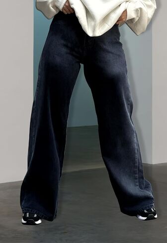 Women's Straight Leg Denim High Waist Baggy Casual Stretchy Loose Jeans in Kuwait