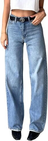 Women's Straight Leg Denim High Waist Baggy Casual Stretchy Loose Jeans in Kuwait