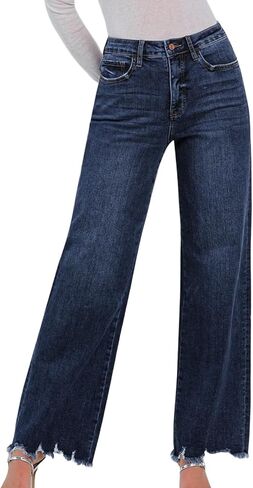 Women's Straight Leg Denim High Waist Baggy Casual Stretchy Loose Jeans in Kuwait