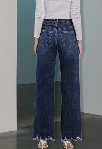 Women's Straight Leg Denim High Waist Baggy Casual Stretchy Loose Jeans in Kuwait