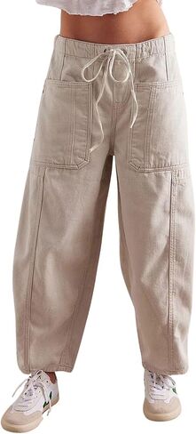 utcoco Womens Y2k Jeans Casual Loose Low Rise Drawstring Taper Barrel Denim Trousers in Saudi Arabia