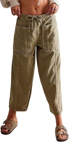 utcoco Womens Y2k Jeans Casual Loose Low Rise Drawstring Taper Barrel Denim Trousers in Saudi Arabia