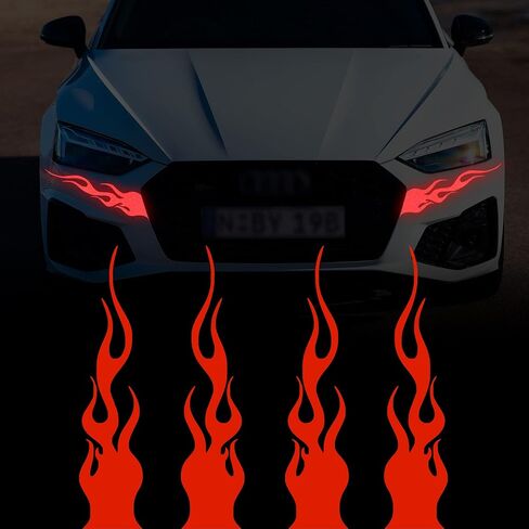 Tomall 4 PCS 11.4 '' Flame Reflective sticker for Vinyl Sports Sports Stripe Stripe Stripe Stripe for Golf Cart Off-Road Motorclies الدراجات التزلج على اللوحات المحمولة DIY (Red) in Kuwait