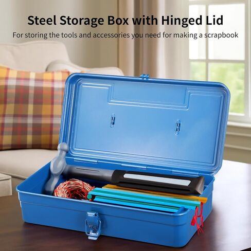 Steel Storage Box with Hinged Lid, Metal Container for Scrapbook Stamps, Rectangular Empty Hinged Metal Tool Box, Metal Storage Organizer for Pegs, Pens, Stationary (8 X 4 X 2 Inch) in Saudi Arabia