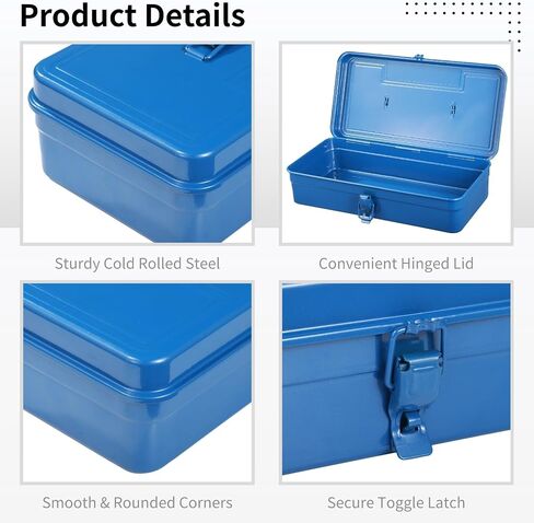Steel Storage Box with Hinged Lid, Metal Container for Scrapbook Stamps, Rectangular Empty Hinged Metal Tool Box, Metal Storage Organizer for Pegs, Pens, Stationary (8 X 4 X 2 Inch) in Saudi Arabia