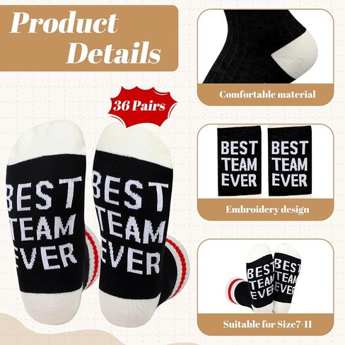 36 Pairs Best Team Ever Crew Socks Bulk Employee Appreciation Gifts for Women Men Staff Coworker Teacher Team Gift in Saudi Arabia