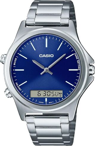 Casio MTP-VC01D-2E الرجال الفولاذ المقاوم للصدأ الأزرق الأزرق التناظرية مراقبة المنطقة الزمنية المزدوجة in Saudi Arabia