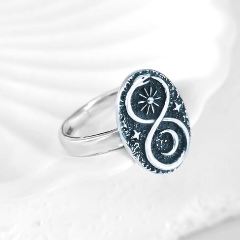 الفضة الاسترليني الفضية اللانهائية ouroboros Snake Sun Moon Stars Punk Cocktail Party Barty Barty Bohemian Boho Ring Jewelry for Women in Saudi Arabia