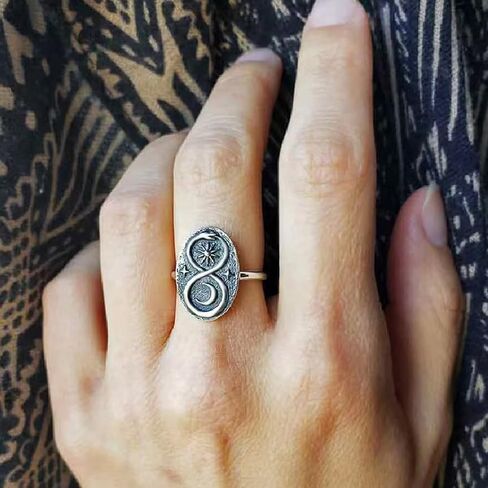 الفضة الاسترليني الفضية اللانهائية ouroboros Snake Sun Moon Stars Punk Cocktail Party Barty Barty Bohemian Boho Ring Jewelry for Women in Saudi Arabia