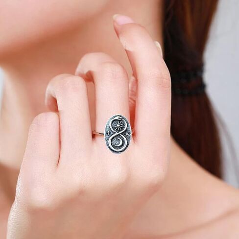 الفضة الاسترليني الفضية اللانهائية ouroboros Snake Sun Moon Stars Punk Cocktail Party Barty Barty Bohemian Boho Ring Jewelry for Women in Saudi Arabia