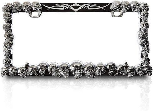 YoungerCar 3D Skulls style ABS Chrome Plate Frame متوافق مع Universal 2 Hole No Cap in Kuwait