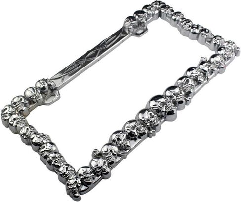 YoungerCar 3D Skulls style ABS Chrome Plate Frame متوافق مع Universal 2 Hole No Cap in Kuwait