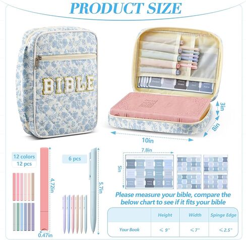 Quilted Bible Cover Case for Women Large Carrying Bag with Organizer Tabs 6 Colored Pens 6 Highlighters Book Tote Bags with Handle Bible Study Supplies Christian Gifts(Pink Bow) in Saudi Arabia