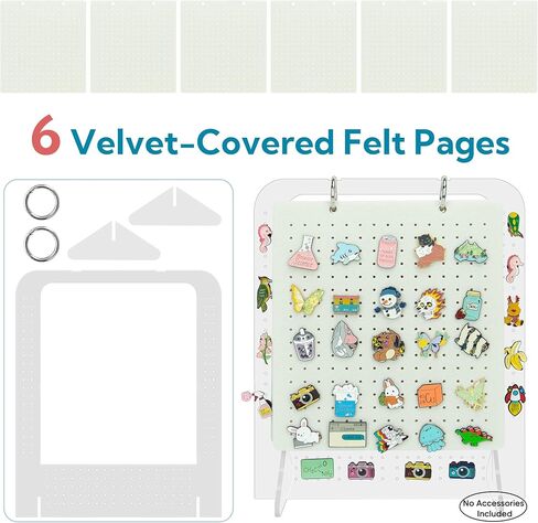 منظم عرض دبوس المينا من باكماكسي، حامل دبوس بروش، صفحات عرض 6 دبابيس لتخزين أكثر من 250 دبابيس، تقويم تخزين مجموعة الدبابيس (لا يشمل أي ملحقات) in Kuwait