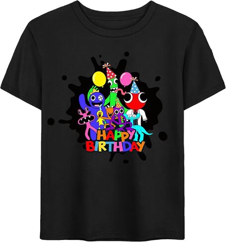 Kids Rainbow Friends Birthday T-Shirt, Short Sleeve Graphic Tee, Colorful Monster Party Design Sizes 4-18 in Saudi Arabia