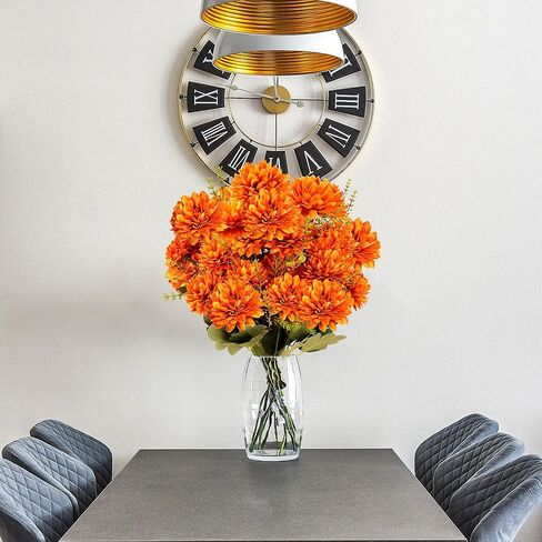 SGGVECSY 2 حزم 18 رأسًا من الزهور الاصطناعية Faux Faux Faux Fake Silk Orange chrysanthemums with Greenery Plants Floral Translement for Indoor Outdoor Garden Home Wedding Decor in Saudi Arabia