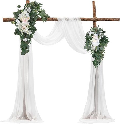 VEVOR Artificial Wedding Arch Flowers Kit, White Wedding Arch Flowers with Drapes Kit (Pack of 4) - 2 Pcs Floral Arrangement, 2 Pcs Sheer Drapes, for Ceremony Bouquets Reception Backdrop Decoration in Saudi Arabia