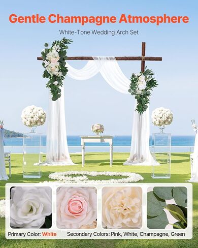 VEVOR Artificial Wedding Arch Flowers Kit, White Wedding Arch Flowers with Drapes Kit (Pack of 4) - 2 Pcs Floral Arrangement, 2 Pcs Sheer Drapes, for Ceremony Bouquets Reception Backdrop Decoration in Saudi Arabia