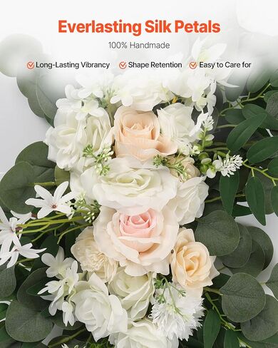 VEVOR Artificial Wedding Arch Flowers Kit, White Wedding Arch Flowers with Drapes Kit (Pack of 4) - 2 Pcs Floral Arrangement, 2 Pcs Sheer Drapes, for Ceremony Bouquets Reception Backdrop Decoration in Saudi Arabia