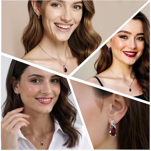 Costume Jewelry Sets for Women Elegant - Teardrop Pendant Necklace Set 20"& Dangle Drop Earrings Set 925 Sterling Silver Stainless Steel Birthstone Wedding Jewelry for Women in Kuwait