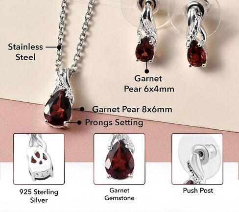 Costume Jewelry Sets for Women Elegant - Teardrop Pendant Necklace Set 20"& Dangle Drop Earrings Set 925 Sterling Silver Stainless Steel Birthstone Wedding Jewelry for Women in Kuwait
