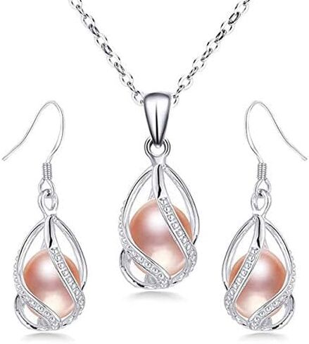 Jewelry Set For Women 100% Natural Freshwater Pink Pearl Jewelry Sets 925 Sterling Silver Jewelry Sets Include Pearl Earrings Necklace for Wedding Birthday Anniversary in Saudi Arabia