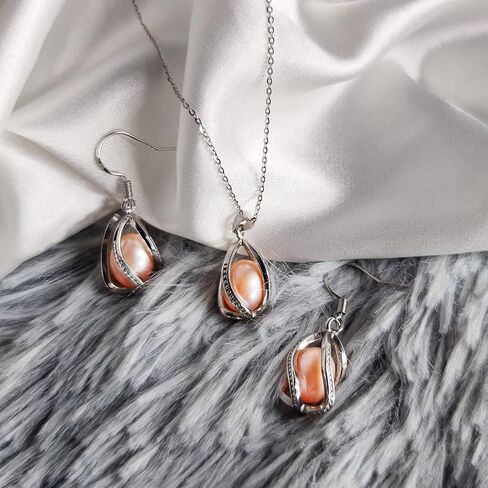 Jewelry Set For Women 100% Natural Freshwater Pink Pearl Jewelry Sets 925 Sterling Silver Jewelry Sets Include Pearl Earrings Necklace for Wedding Birthday Anniversary in Saudi Arabia