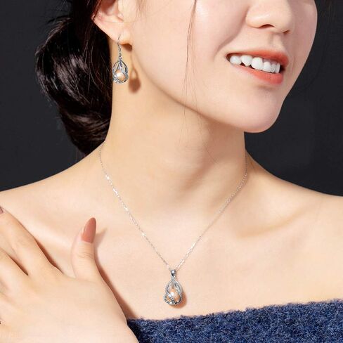 Jewelry Set For Women 100% Natural Freshwater Pink Pearl Jewelry Sets 925 Sterling Silver Jewelry Sets Include Pearl Earrings Necklace for Wedding Birthday Anniversary in Saudi Arabia