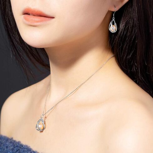 Jewelry Set For Women 100% Natural Freshwater Pink Pearl Jewelry Sets 925 Sterling Silver Jewelry Sets Include Pearl Earrings Necklace for Wedding Birthday Anniversary in Saudi Arabia